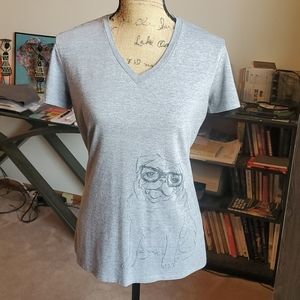 Inkopious Heather gray pug Large v-neck tee